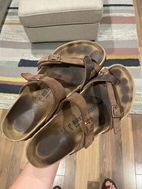 Birkenstock Mayari Sandals Size 41 Leather Brown Two-Strap Suede